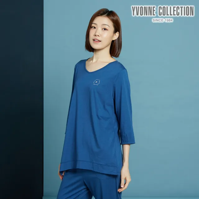 【YVONNE 以旺傢飾】出清品 暖薑纖維 V領長袖上衣(深海藍)