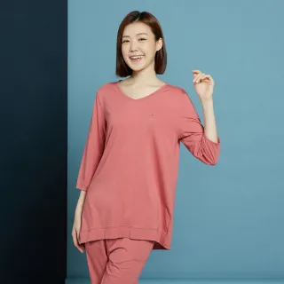 【YVONNE 以旺傢飾】出清品 暖薑纖維 V領長袖上衣(桃粉)
