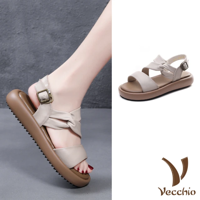 VecchioVecchio 真皮涼鞋 厚底涼鞋/真皮頭層牛皮舒適Z字帶造型厚底涼鞋(米)