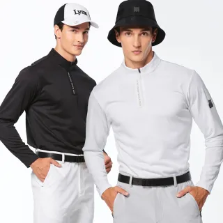 【Lynx Golf】男款吸溼排汗貼膜造型條紋緹花工藝設計長袖立領POLO衫(二色)
