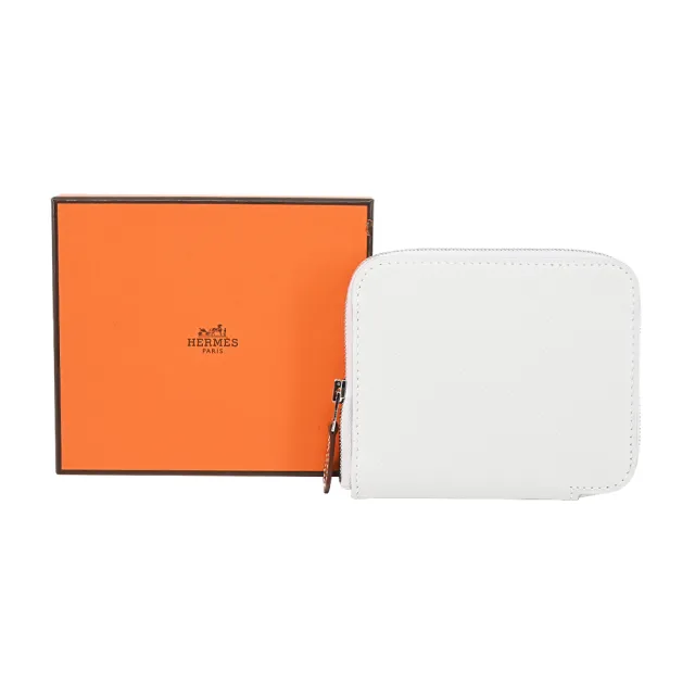 【Hermes 愛馬仕】Silk In Epsom小牛皮拉鍊絲巾短夾(AA白)
