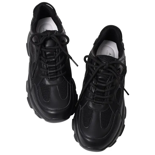 【Ann’S】魔術第四代-全黑星星鞋底全真皮牛皮輕量老爹鞋4.5cm-版型偏小(黑)