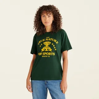 【Roots】Roots女裝-復古翻玩系列 獎盃元素有機棉短袖T恤(深綠色)