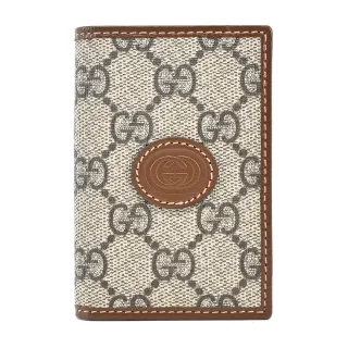 【GUCCI 古馳】經典GG Supreme印花帆布卡片夾(卡其棕)