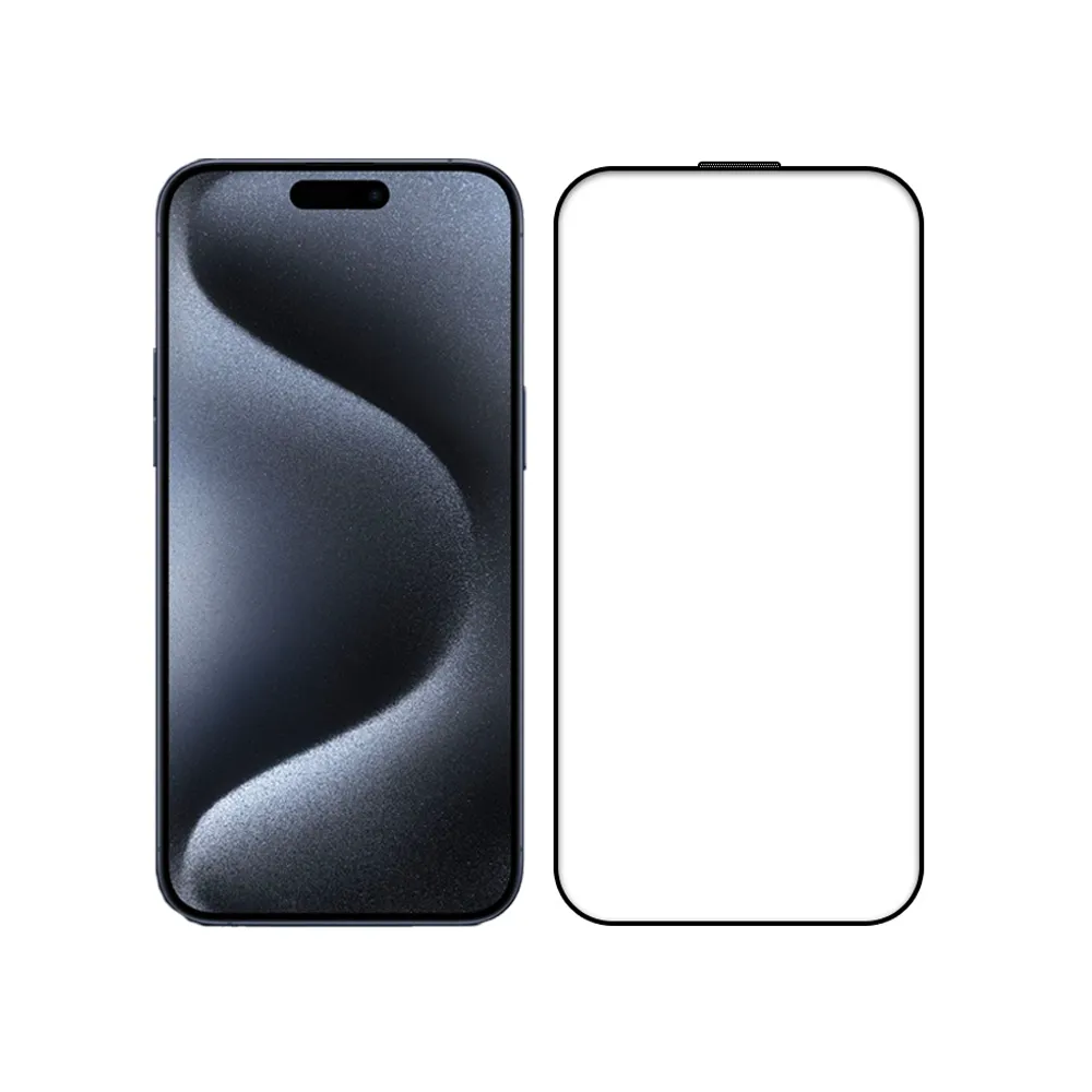 【SHOWHAN】iPhone 15 Pro 全膠亮面滿版鋼化玻璃保護貼-黑