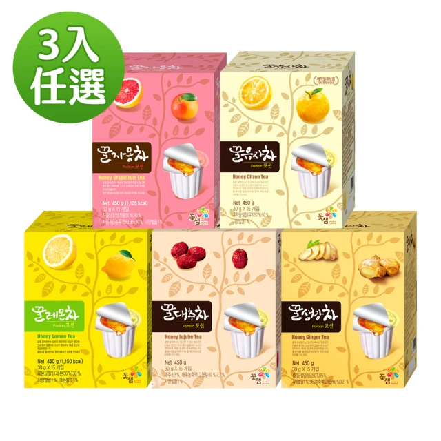 韓味不二 韓國蜂蜜果醬茶球30g*15入X3盒(柚子/檸檬/薑母/葡萄柚/紅棗)