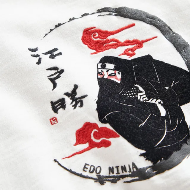 【EDWIN】江戶勝 女裝 忍者系列 伊賀忍者印花口袋厚長袖T恤(米白色)