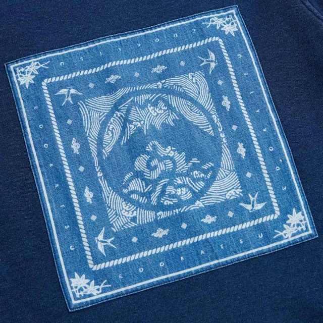 【EDWIN】江戶勝 男裝 富士LOGO印花方巾厚長袖T恤(中古藍)