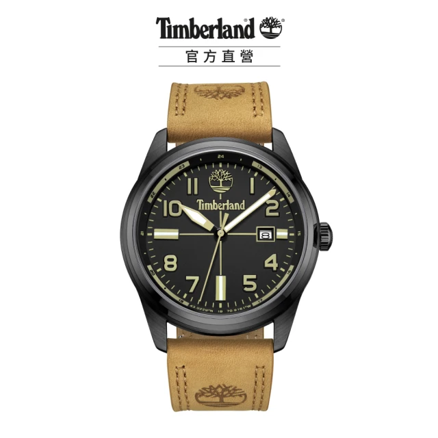 TimberlandTimberland 手錶 男錶 OUTDOOR系列 45mm 戶外經典 皮革錶帶-黑/小麥色 45mm(TDWGB2230701)