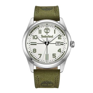 【Timberland】手錶 男錶 OUTDOOR系列 45mm 戶外經典 皮革錶帶-白/卡其綠 45mm(TDWGB2230703)