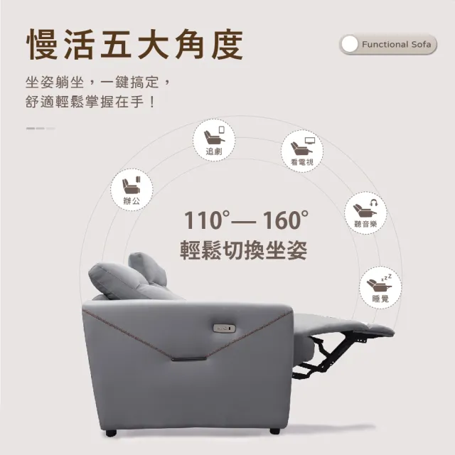【IHouse】杜克斯 貓抓皮 3人加大雙電動沙發/沙發躺椅(附USB孔)
