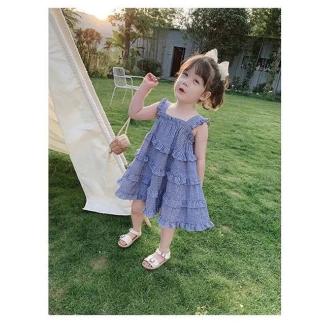 【安朵童舖】現貨韓版兒童格子連身裙女寶甜美連身洋裝女童無袖蛋糕裙(09/026)