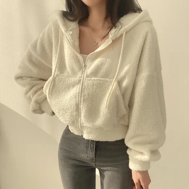 【D.studio】韓版顯瘦加厚保暖短版連帽外套(毛毛外套 上衣 女裝 衣服 外套 長袖上衣 毛衣 J180)