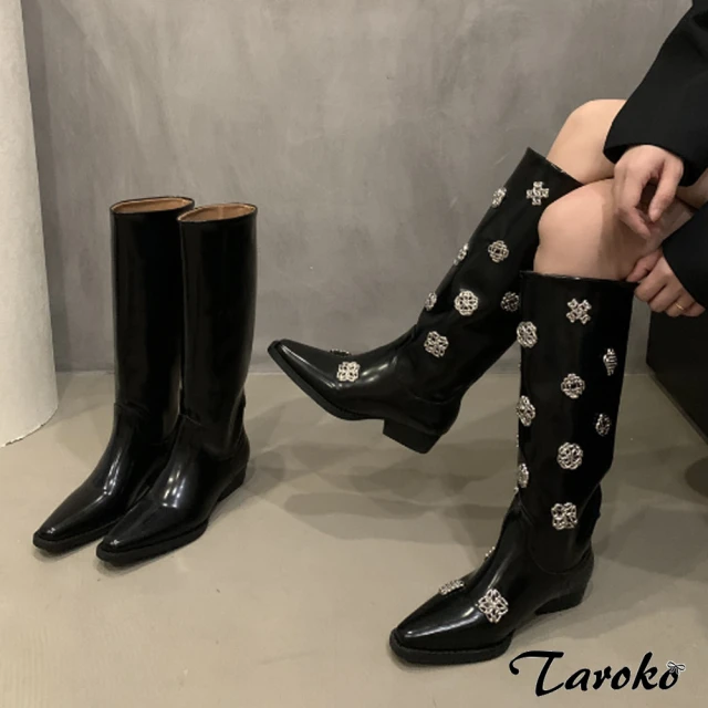 Taroko 網紅出街漆亮皮粗跟長筒靴(2款可選)