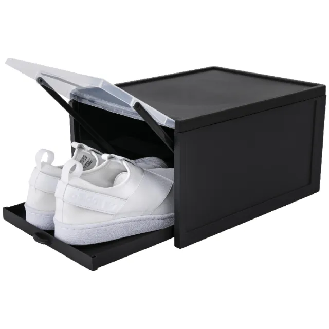 【FL 生活+】16入組-超耐重自動掀蓋組合式鞋盒-升級加大款(鞋櫃/鞋盒/黑-灰-兩色可選)