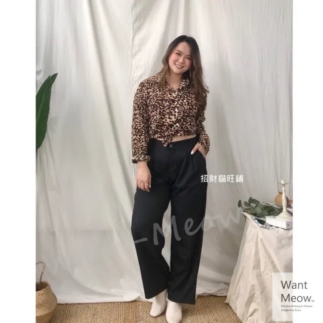 【Want-Meow】90公斤可穿/復古高腰西裝寬褲/西裝褲(直筒褲/落地褲/黑褲/大尺碼/大碼)