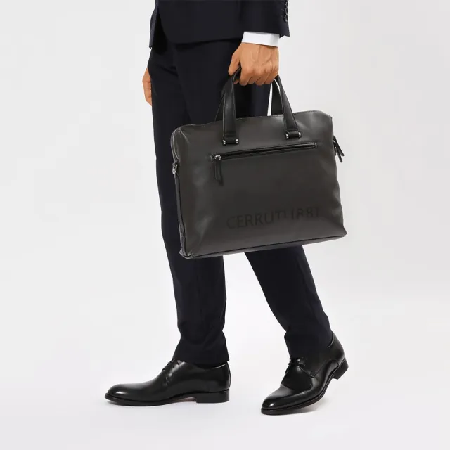 【Cerruti 1881】義大利原裝進口 頂級小牛皮公事包/斜背包 CECA05334M(深灰色)