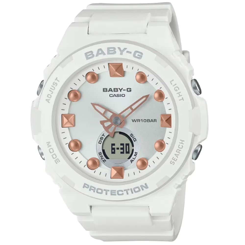 【CASIO 卡西歐】BABY-G 夏日陽光 多彩繽紛休閒雙顯錶_百搭白_BGA-320-7A2_42.4mm