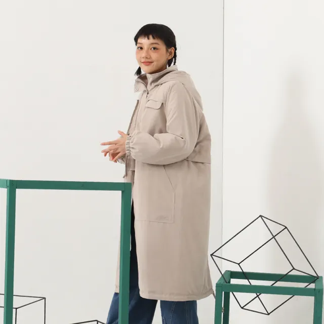【MOSS CLUB】微笑開關印花長版間棉長袖外套(深藍 杏 咖/魅力商品)