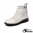 【SOFT WALK 舒步】真皮短靴 低跟短靴/真皮網面拼接時尚美鑽飾低跟短靴(白)
