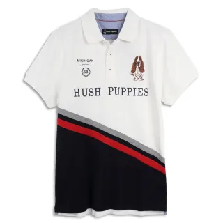 【Hush Puppies】男裝 POLO衫 斜剪接雙LOGO短袖POLO衫(白色 / 34101103)