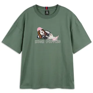 【Hush Puppies】女裝 T恤 Q版棒球狗寬鬆短版T恤(墨綠 / 34211103)