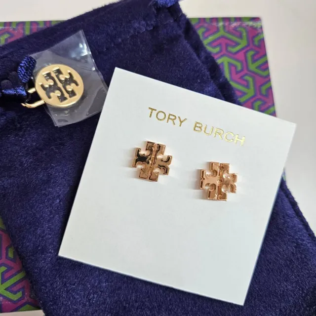 【TORY BURCH】tory burch 經典雙t字logo 玫瑰金耳針式 耳環禮盒組