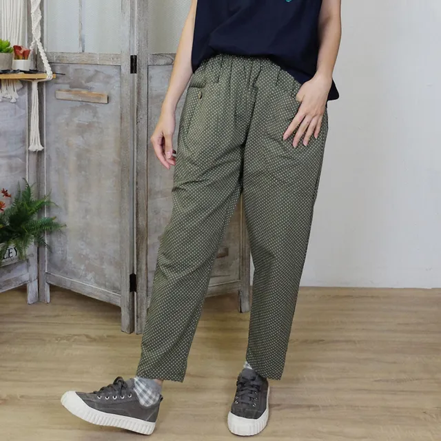 【Hana Mokuba】花木馬日系女裝鬆緊腰大口袋點點休閒長褲(長褲)