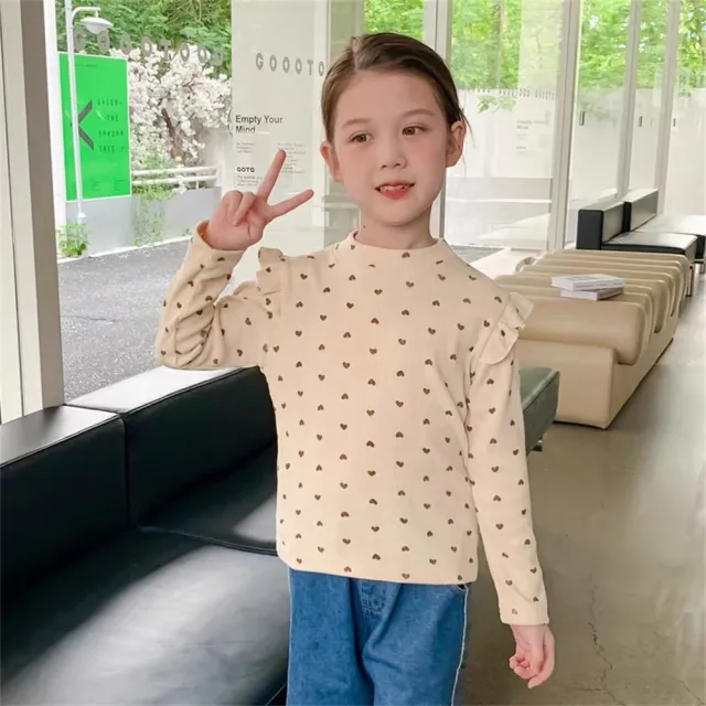 【安朵童舖】現貨韓版女童飛袖長袖上衣兒童薄款打底上衣波點上衣碎花加絨長袖上衣童裝(127/124)