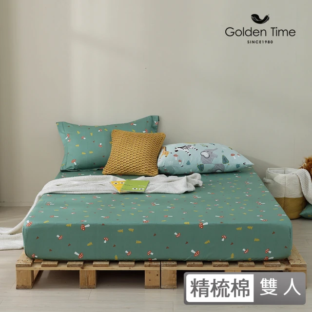 GOLDEN-TIMEGOLDEN-TIME 40支精梳棉三件式枕套床包組-紅菇草原(雙人)