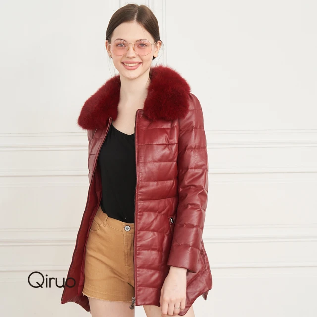 【Qiruo 奇若名品】冬季專櫃紅色小羊皮衣時尚個性(精品腰線合身紅色小羊皮衣5068E)