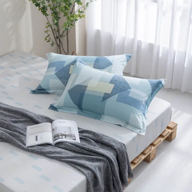 【GOLDEN-TIME】40支精梳棉二件式枕套床包組-解構藍調(單人)