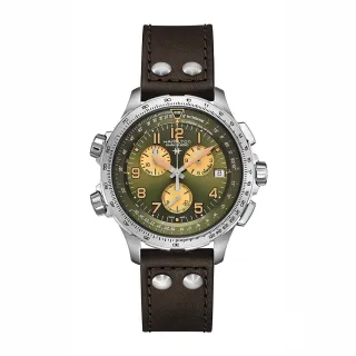 【HAMILTON 漢米爾頓旗艦館】KHAKI AVIATION 卡其航空 X-WIND腕錶(石英 男性 皮革錶帶 H77932560)