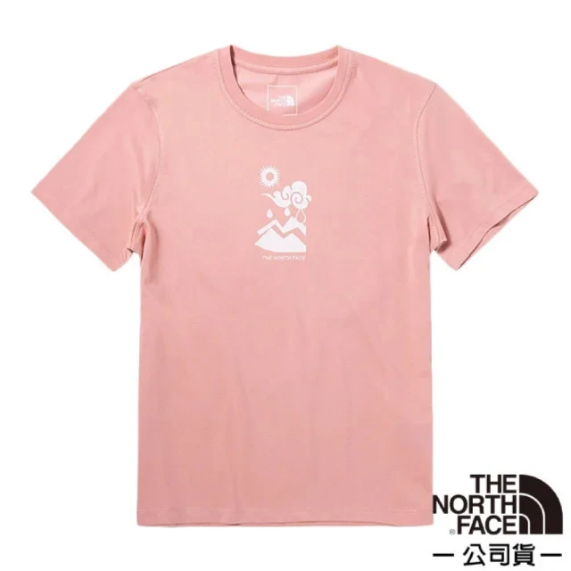 The North Face 女款 胸前印花圓領短袖.亞洲版型.休閒衫.運動上衣(5AYG-0LA 粉色)