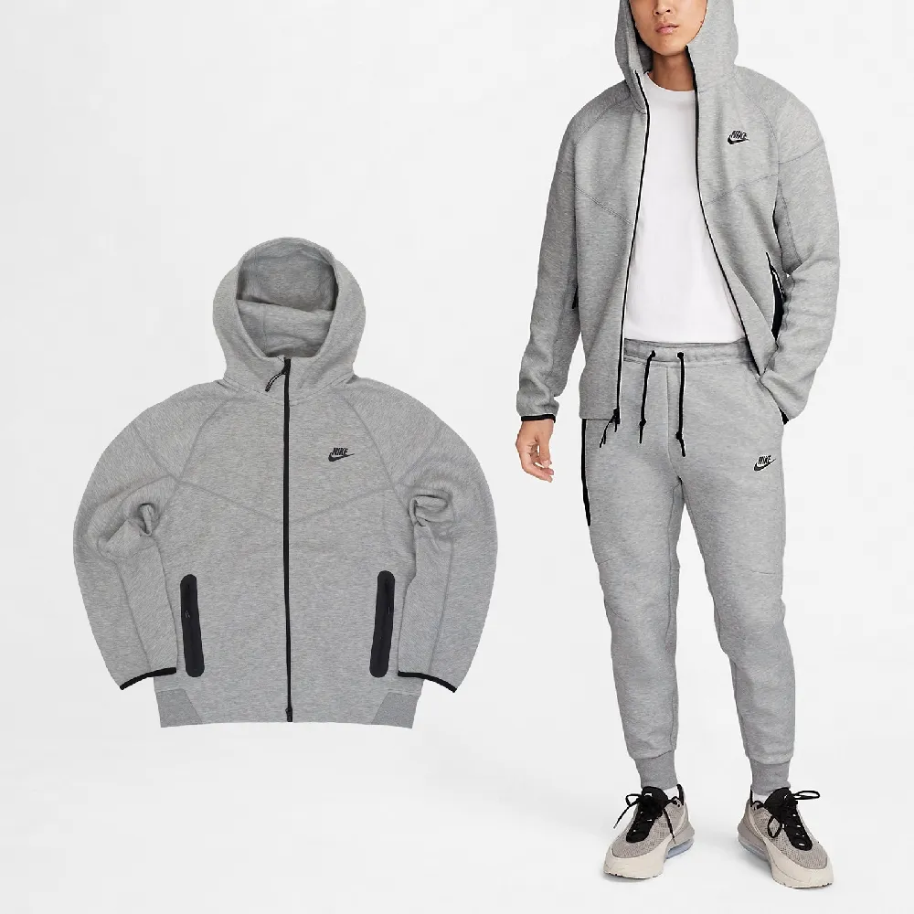 NIKE 耐吉】外套NSW Tech Fleece Windrunner 男款灰黑連帽外套拉鍊口袋