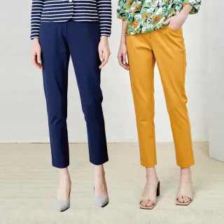 【MYSHEROS 蜜雪兒】彈性素色休閒長褲 前釦拉鍊後鬆緊(兩色任選)