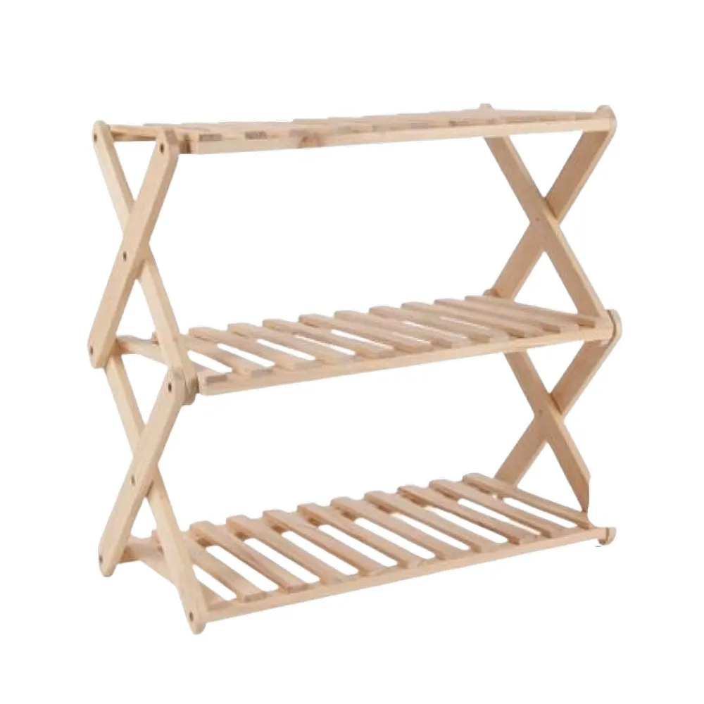 【May Shop】露營居家置物木製摺疊三層架(含收納袋)
