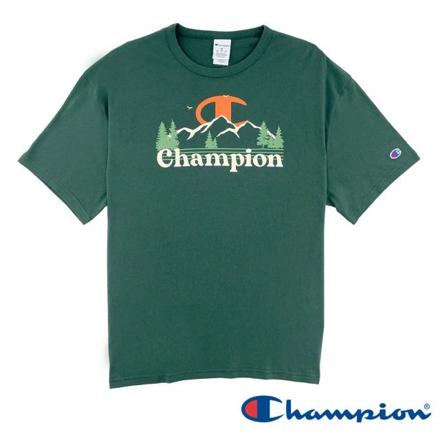 Champion 官方直營-LOGO風景印花短袖TEE上衣-男(深綠色)