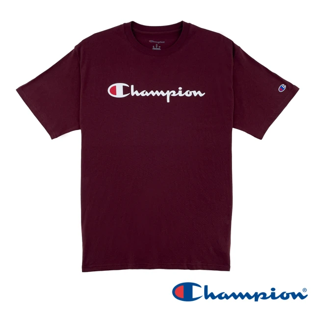 【Champion】官方直營-LOGO印花短袖TEE上衣-男(深紅色)