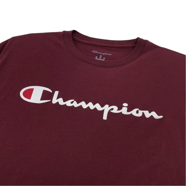 【Champion】官方直營-LOGO印花短袖TEE上衣-男(深紅色)