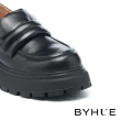 【BYHUE】簡約質感澎澎寬帶牛油皮軟芯樂福厚底鞋(黑)