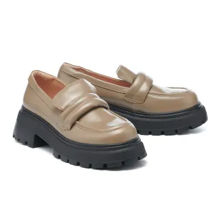 【BYHUE】簡約質感澎澎寬帶牛油皮軟芯樂福厚底鞋(綠)