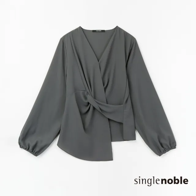 【SingleNoble 獨身貴族】幹練職場女性不規則長袖造型上衣(1色)