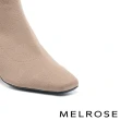 【MELROSE】美樂斯 極簡時髦純色飛織布方頭高跟短靴(杏)