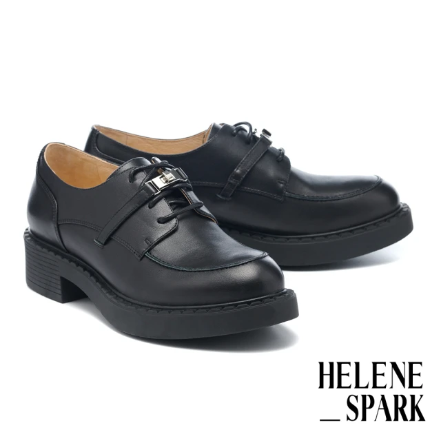 HELENE_SPARKHELENE_SPARK 復古紳士金屬鎖釦全真皮綁帶厚底鞋(黑)