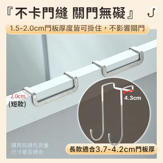 【JOHN HOUSE】304不鏽鋼櫃門雙掛勾 門板掛鉤 雙掛鉤 門後掛勾 廚櫃掛勾(短款)