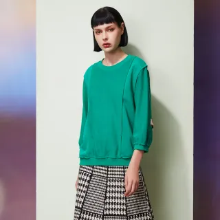 【IGD 英格麗】速達-網路獨賣款-反面布拼接設計上衣(綠色)