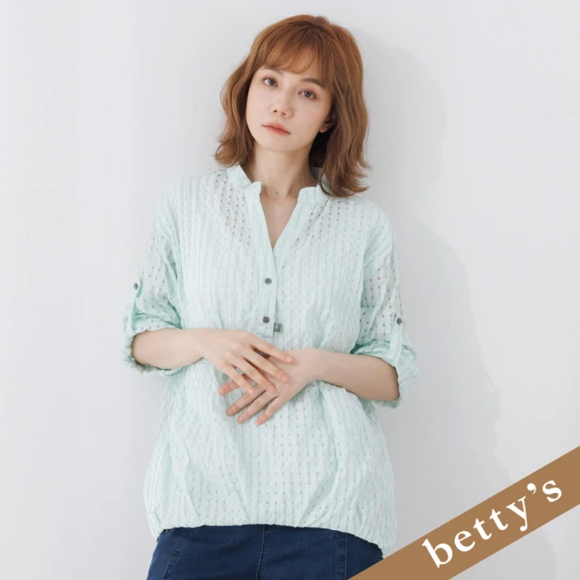 betty’s 貝蒂思 洞洞格子立領長袖上衣(淺綠色)