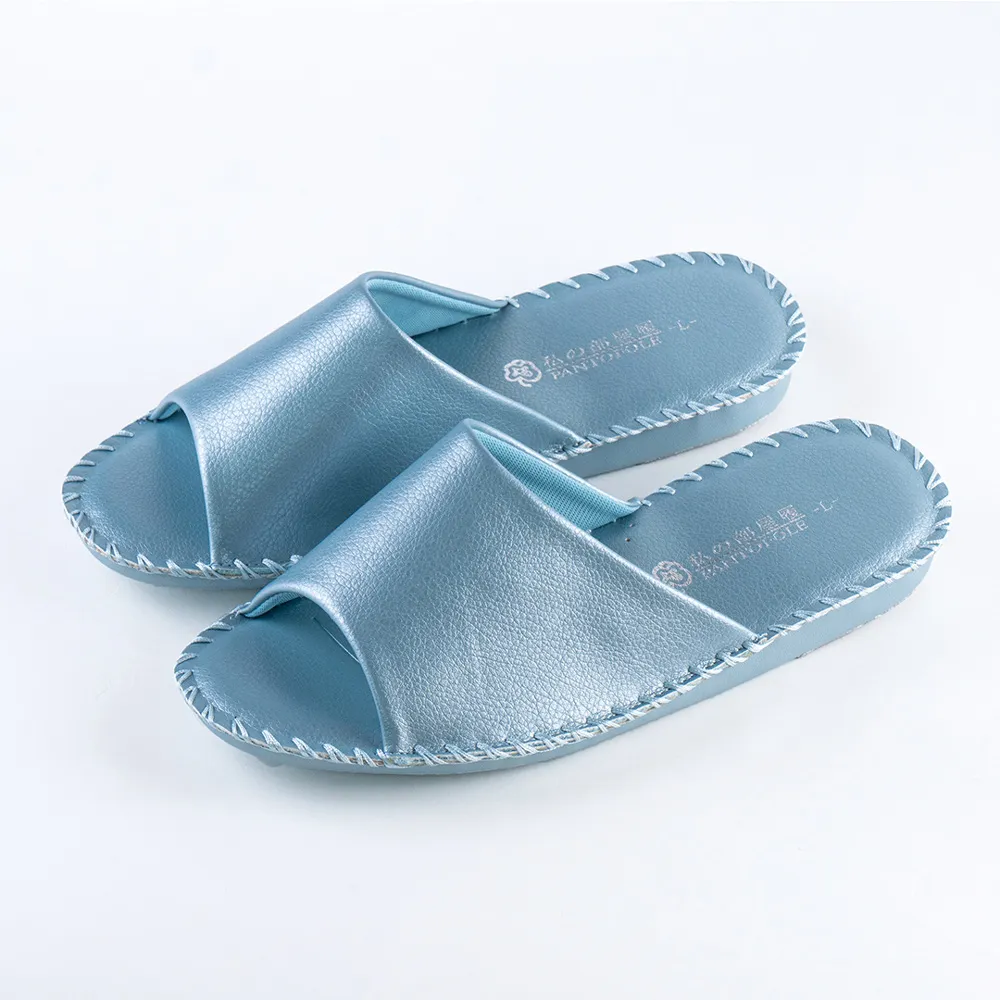 【PANSY】女士 手工製作 防滑舒適柔軟皮革室內拖鞋  室內鞋 拖鞋 防滑拖鞋(藍色 8688)