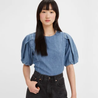 【LEVIS 官方旗艦】女款 牛仔澎澎袖襯衫 / 精工中藍染水洗 熱賣單品 A3359-0001